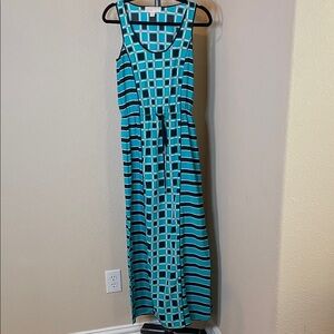 Michael Kors Blue and White Geometric Maxi Dress